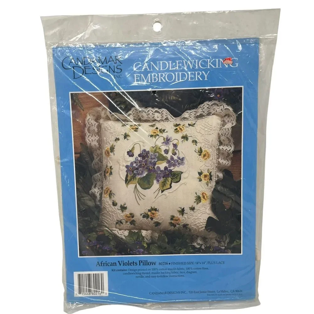 Vintage Embroidery Kit African Violets Pillow Embroidery Kit NEW 14